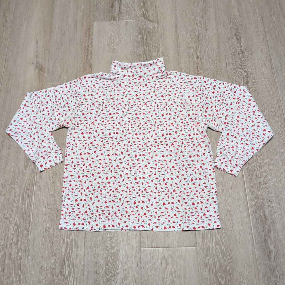 Vintage 90s‎ Mixed Blues Turtleneck Top Women Large White Red Heart Arrow Cute